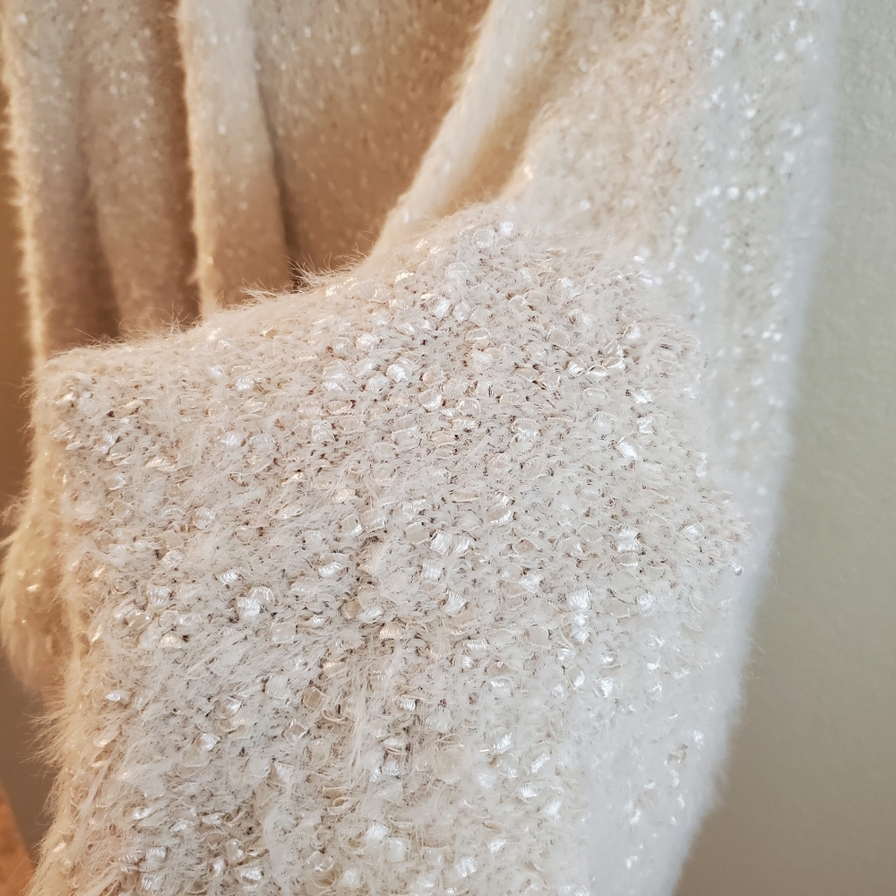 Sleeping on Snow Ivory Shimmer Sparkle Fuzzy Cozy Kimono Cardigan Sweater - Picture 8 of 10